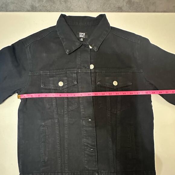 Women's Black Denim Jacket with Smiley Face - Picture 5 of 8